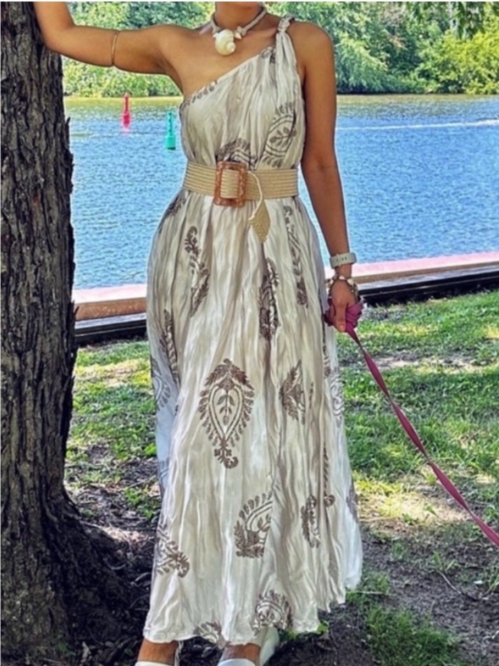 Zara Asymmetrical Dress in Cream and Brown
